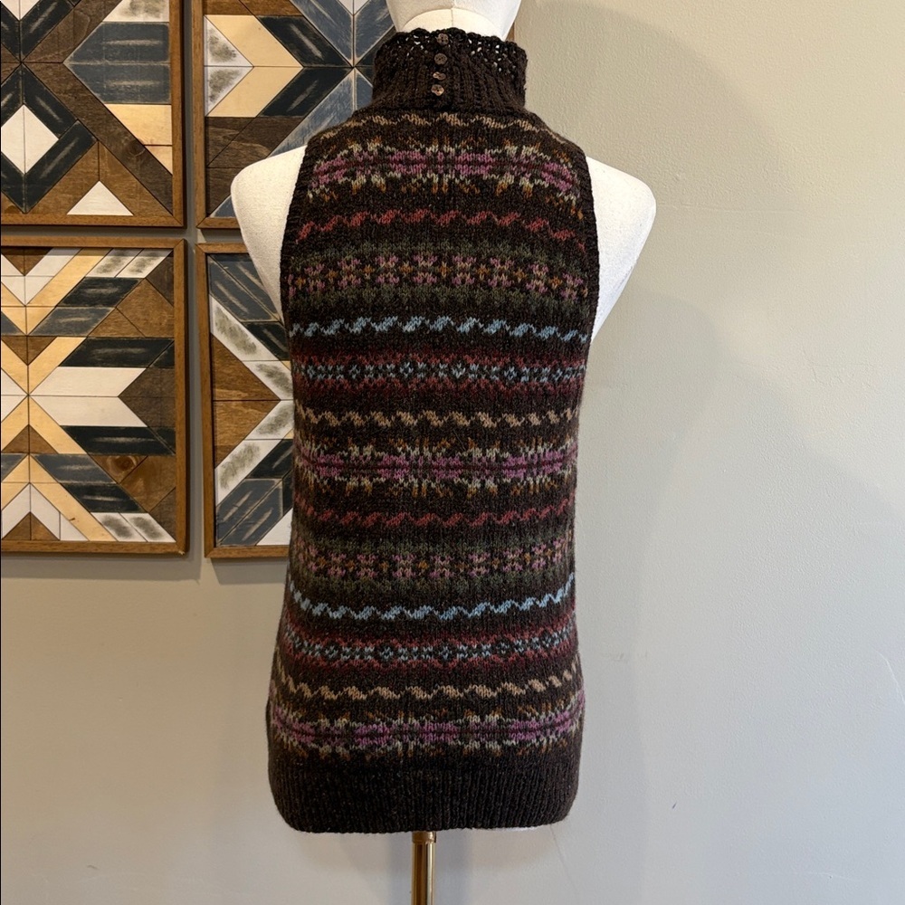 Vintage Ralph Lauren Blue Label Brown Fair Isle Hand Knit Sleeveless Sweater M - Picture 7 of 13